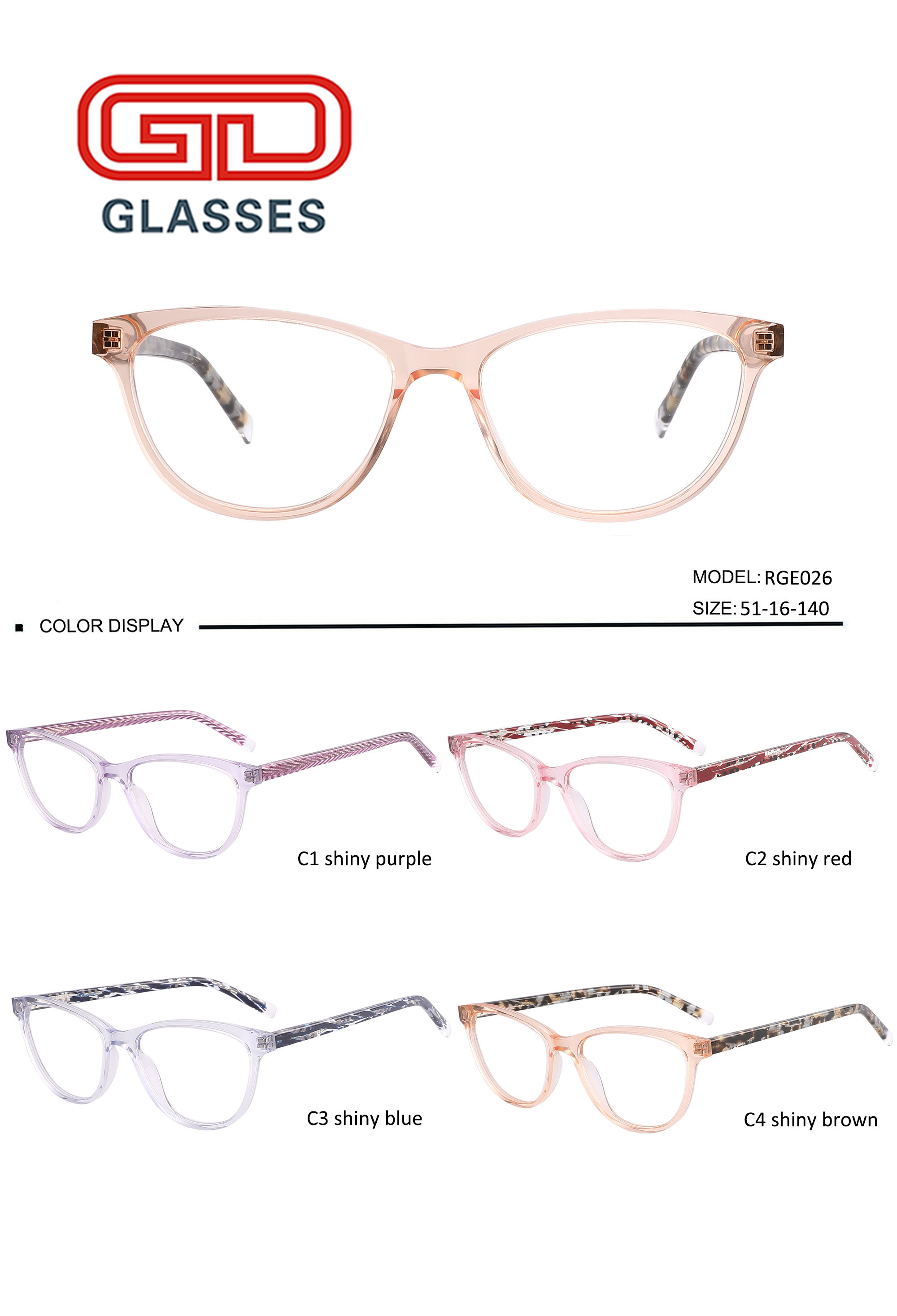 Europe and America Square Full Rim Size 51-16-140 Acetate Ladies Optical Eyewear